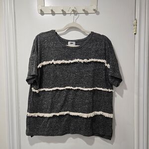 Old Navy Grey Striped Tassel Boxy T-Shirt